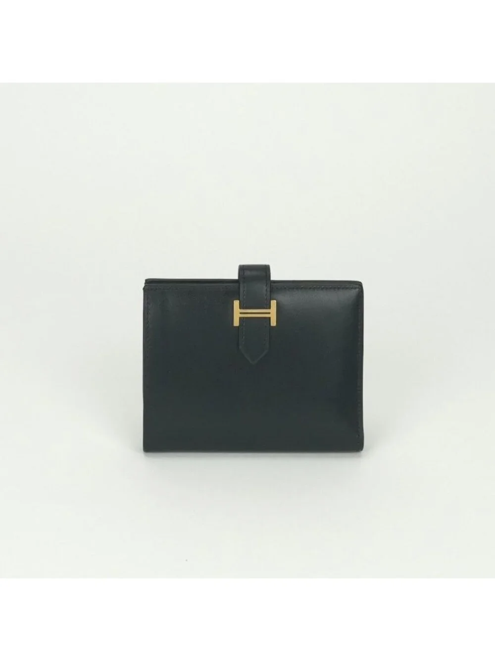 Hermes Bearn Compact Wallet Bifold Mini Box Calf Noir Black Gold
